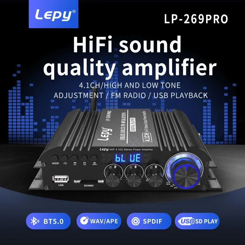 Förstärkare LEPY LP269Pro HIFI Audio Power Amplifier Bluetooth 5.0 Channel 4.1 Coaxial In USB SD FM Funktion Homeater Sound System