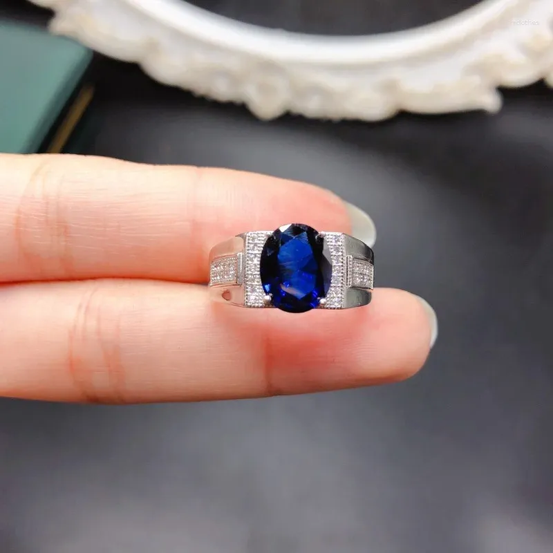 Pierścienie klastra Julem Modna Black Sapphire Srebrny pierścień do codziennego zużycia 8 mm 10 mm 925 Biżuteria