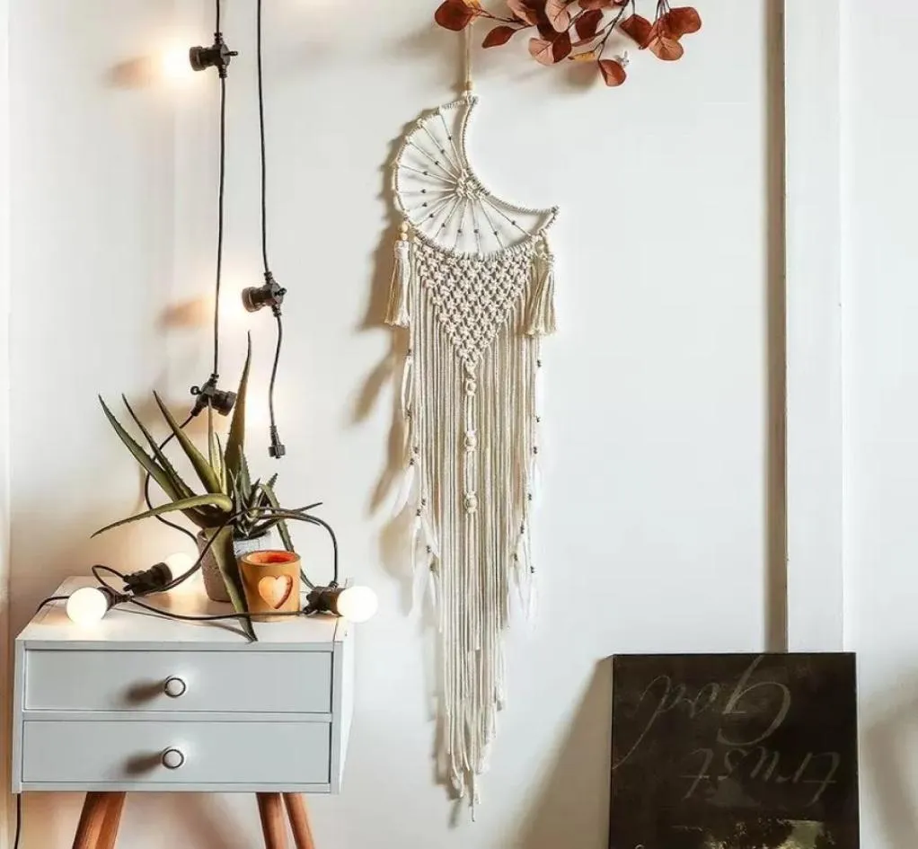 Moon Tassel Macrame Wall Hanging Tapestry Diy Handmade vävd heminredning för sovrum vävt boho tapestry hängande4071459