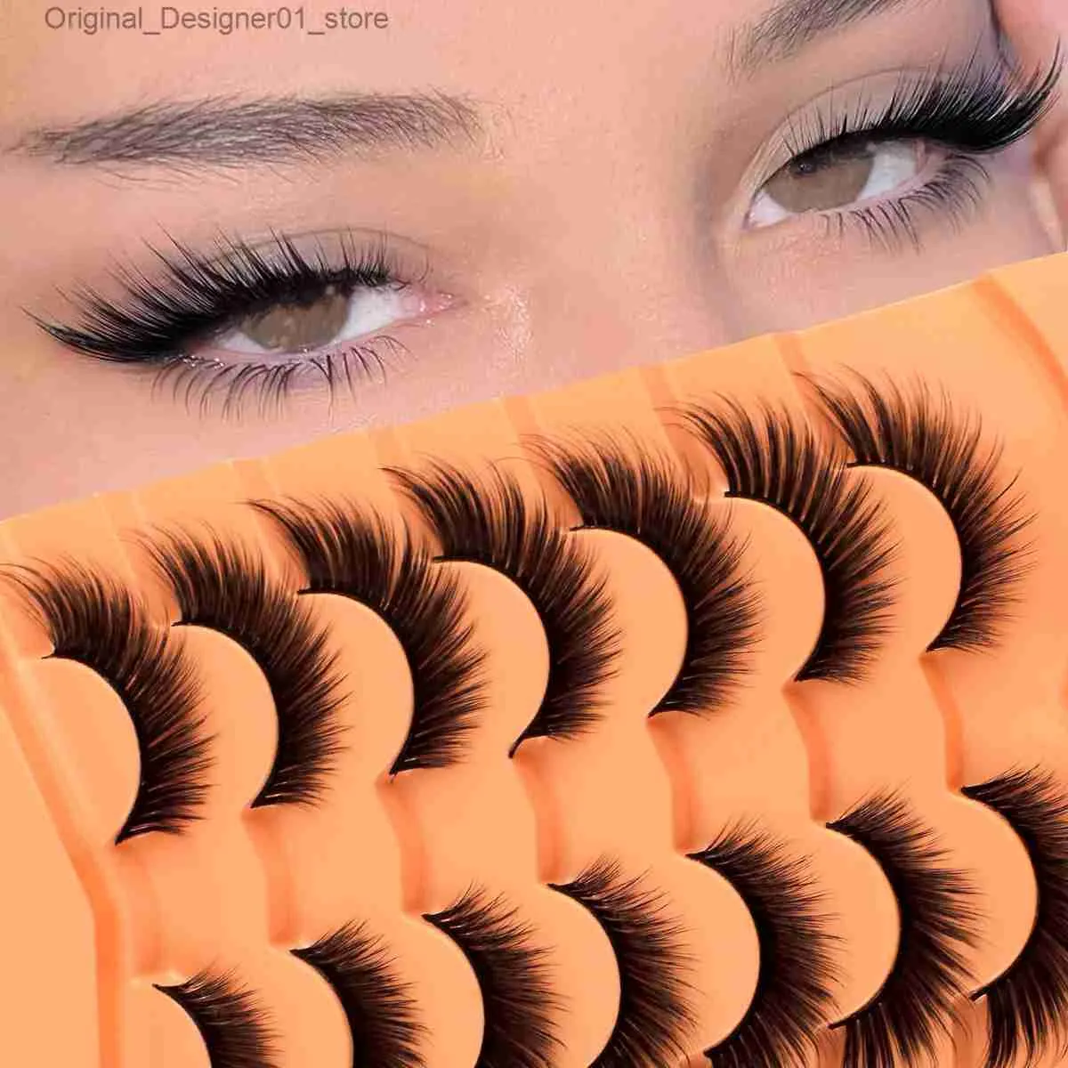 False Eyelashes 7 pairs of puffy false eyelashes fox cat eyelids wing false eyelashes eyeliner effect natural appearance 6D silk eyelashes Q240425