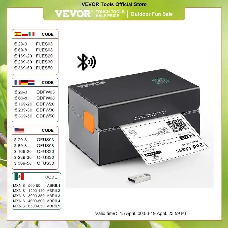 VEVOR Label Printer Bluetooth Thermal Label Printer w/Auto Label Recognition Support Windows/MacOS/Linux/Chromebook 240420
