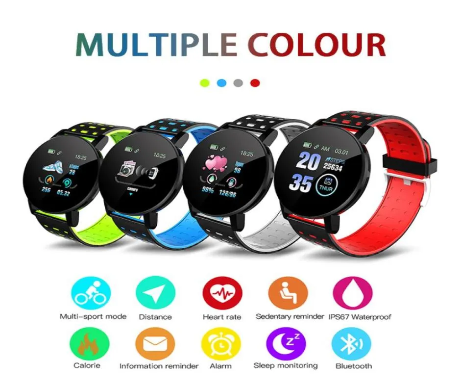 Smart Watch 119 Plus IP67 Waterproof Wristband Bracelets Sleep Monitoring Universal Sports Fitness Tracker Smartwatch for Smartpho5735782