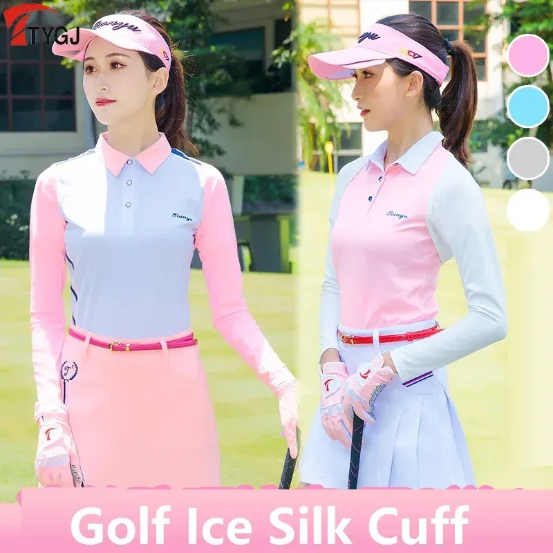 Shirts Women Golf Sunscreen Sleeves Summer AntiUV Clothing for Outdoor Activity Ladies Shawl Cuff Gloves Golf Shawl Sleeves Ice Silk