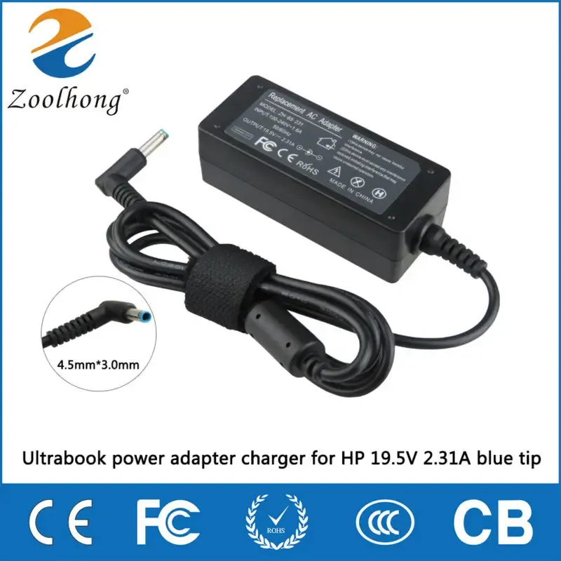 Adapter 19.5V 2.31A 45W 4.5*3.0mm Blue Tip Power Supply Battery Adapter Charger for HP 15r052nr Notebook 741727001 HSTNNCA40 tpnw122