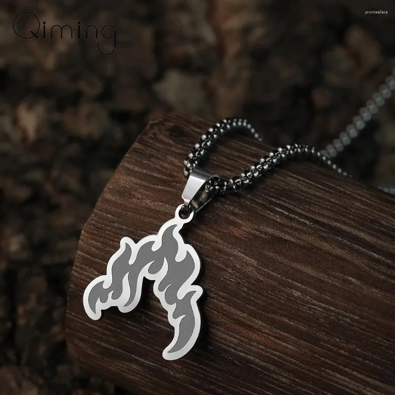 Pendant Necklaces Stainless Steel Handmade Fire Flame Burning Men Necklace For Women Jewelry Gothic