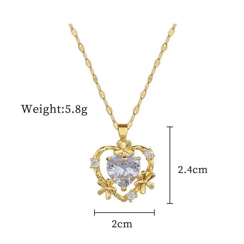 Collane con ciondolo in acciaio inossidabile, dolce cuore, chiave, stella, corona, cristallo, zircone, collana a catena girocollo per donna_voghion.com