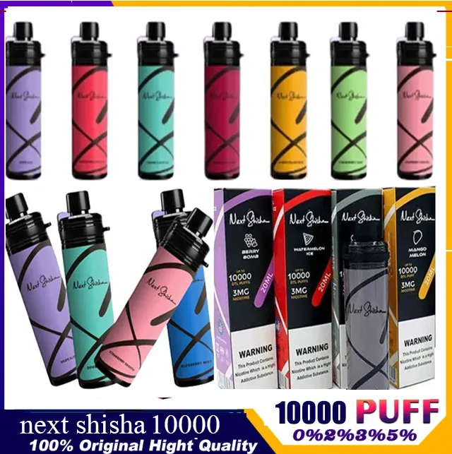 Оригинальный бренд Next Shisha Colkah 10000 Puffs Bar Puff 10k Electronic 650MAH Перезаряжаемые батареи Вейпиры Сигареты 10 вкуса 5% одноразовый Vaper Pen