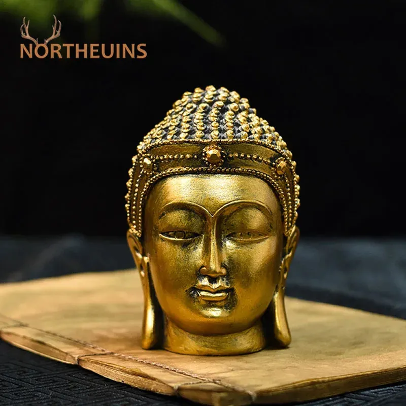 Northeuins Harz kreativer Südostasien Antike Buddha Kopf Statuen Goldene Miniaturfiguren Zen Home Innenarchitektur Objekte 240416