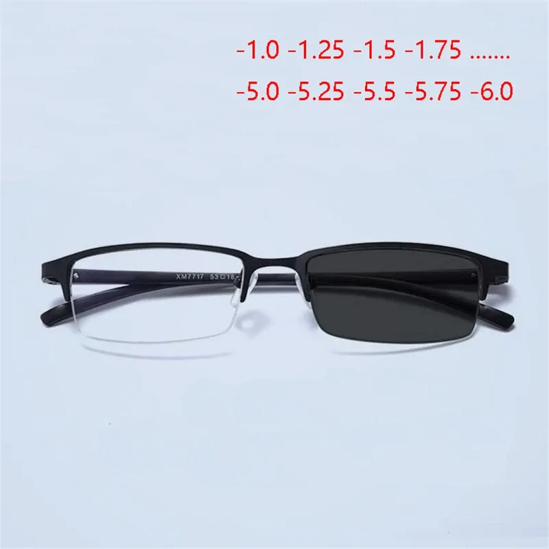 Frames Aluminum Magnesium Half Frame Photochromism Prescription Glasses Chameleon Myopia Glasses with Degree 1.0 1.25 1.5 to 6.0