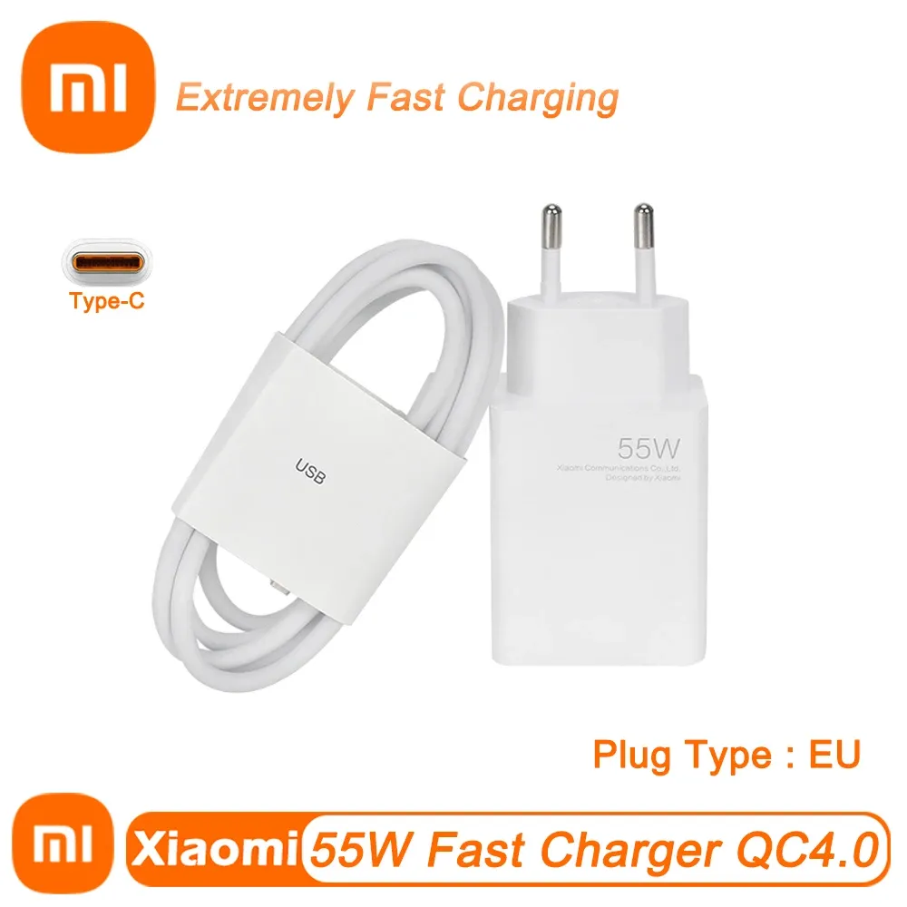 Equipment for Xiaomi 55w Fast Charge Qc4.0 Turbo Gan Adapter for Xiaomi 11 /10 / 10 Lite Redmi Note 9 Pro Laptop 6a Type C Data Cable