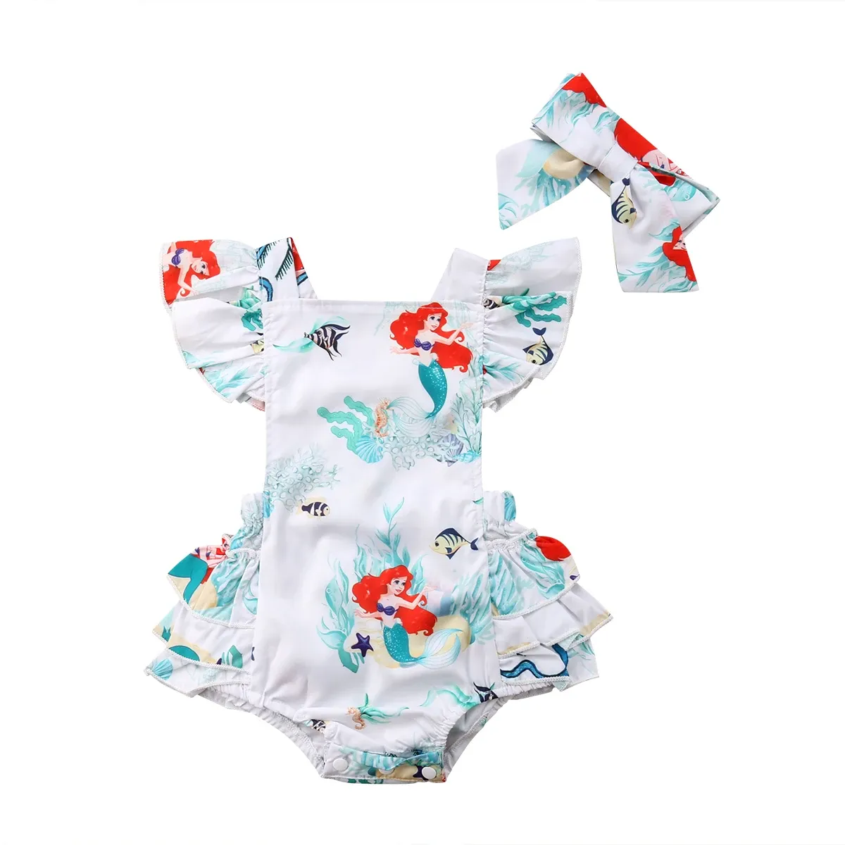 One-Pieces 024m neu sommerliche Kinder Kinderbabymädchen Strampler Jumpsuit + Stirnband-Outfits Kleidung