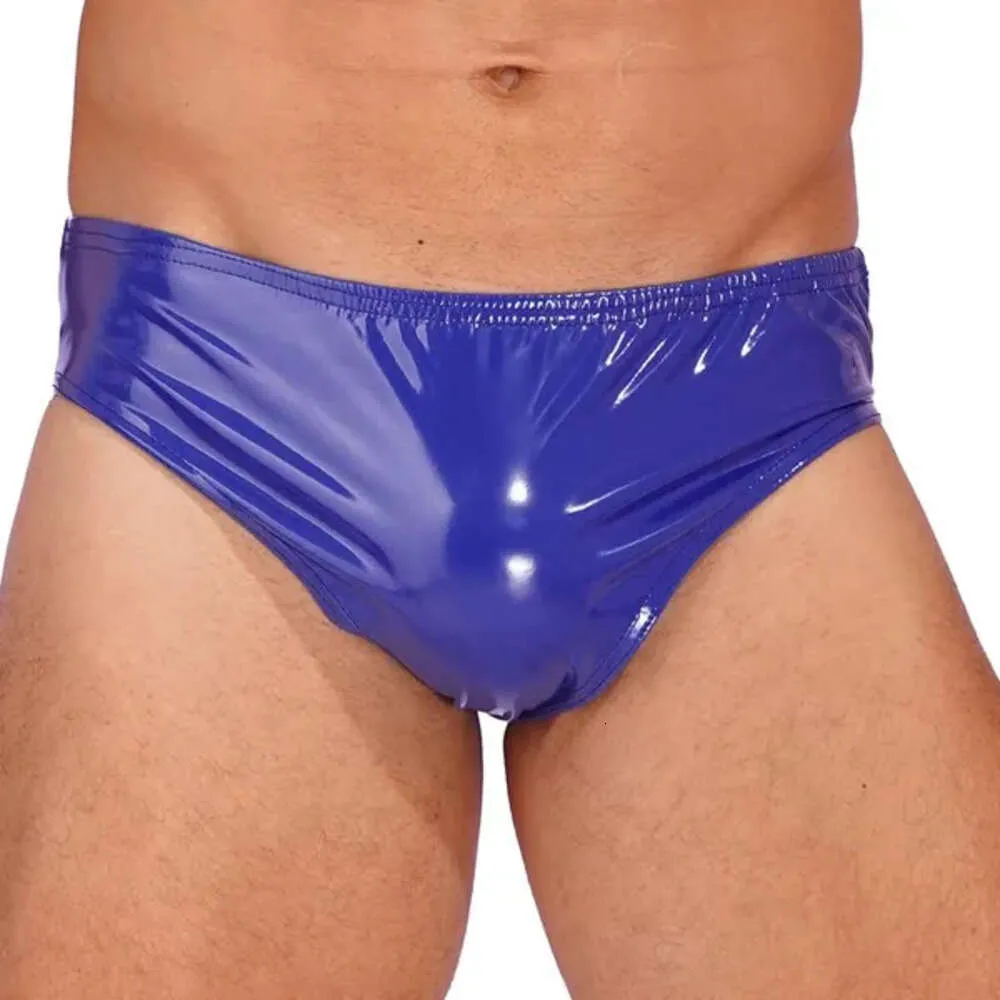 Herren Luxus Unterwäsche -Unterhose Patent Leder Slip Latex Slips Wet Look Club Dancing Performance Elastische Bundsbundschubladen Kecks Thong Ar7u