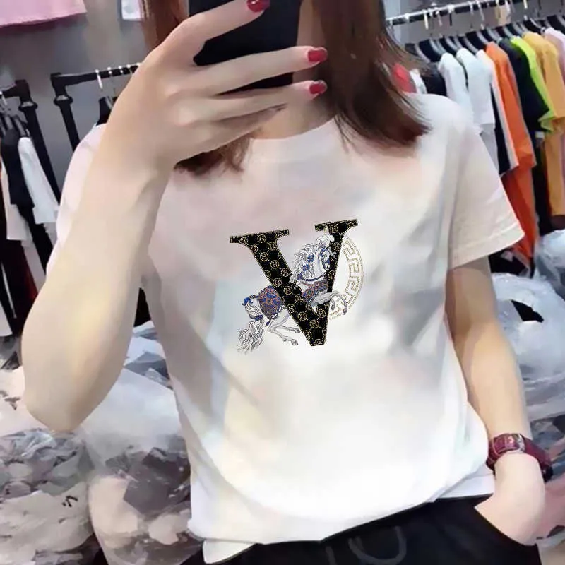 مصمم مشهور لـ Naier Fuxiang Womens Compless Co الذي تحمل علامة 2024 Summer Cotton Cotton Reck T-Shirt the Top Sleeved Top Top