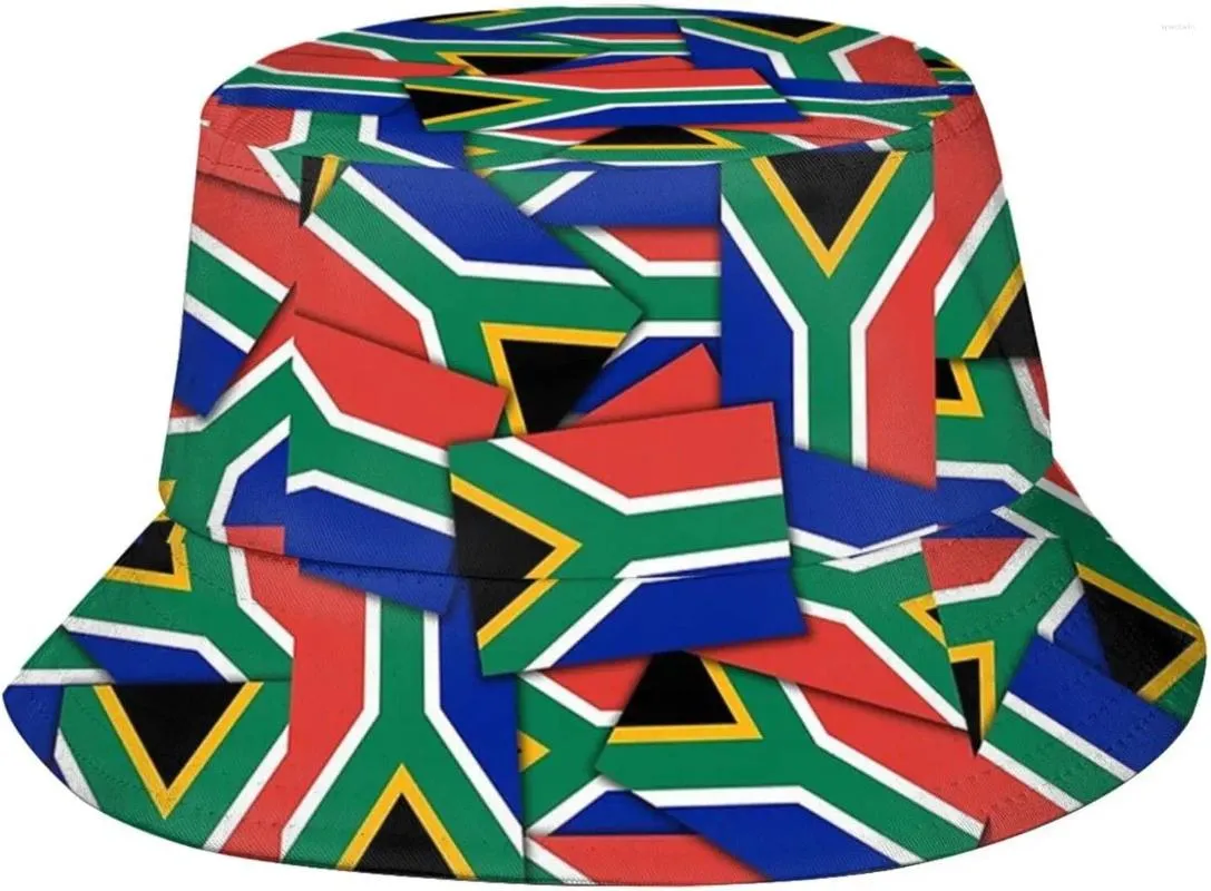 Berets Südafrika Flagge Eimer Hüte Packbarer afrikanischer Fischermänner Sommerreisen Wanderkappen für Männer Frauen