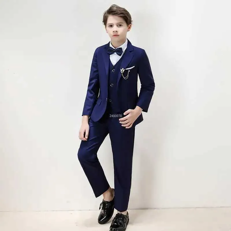 Anzüge Kinder formeller Hochzeitsanzug Kinder Jacke Weste Hosen 3pcs Party Foto Set Teenager Boy Tuxedo Party Kleid Tanz Show Kostüm