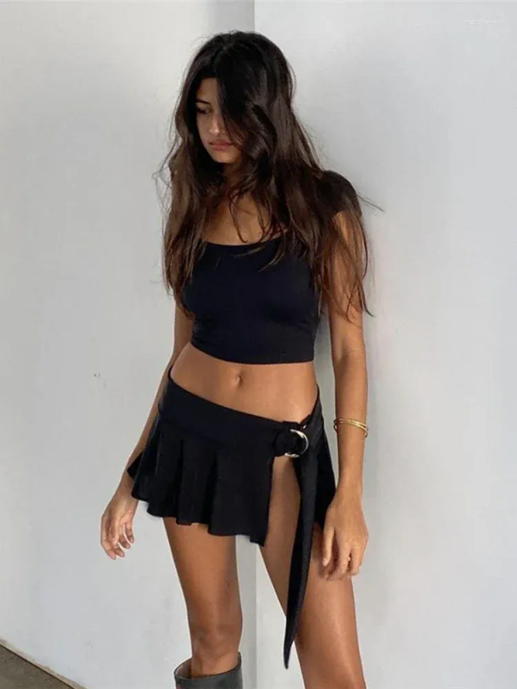 Work Dresses XIZOU 2 Two Piece Skirt Sets Womens Outfits Summer Backless Tank Tops And Split Mini Female Y2k Streetwear Matching Set