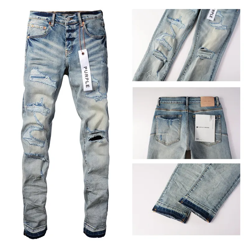 Lila Jeans Religion Hosen lila Brand Jeans Lila Loch Designer Männer Herren Jeans Top -Qualität Jeans Stapel Jeans Röhrenjeans Patch Jeans