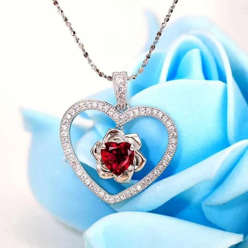 Collane con ciondolo Collana romantica squisita a forma di cuore con ciondolo a forma di rosa, l'amore perfetto è un regalo per le ragazze_voghion.com