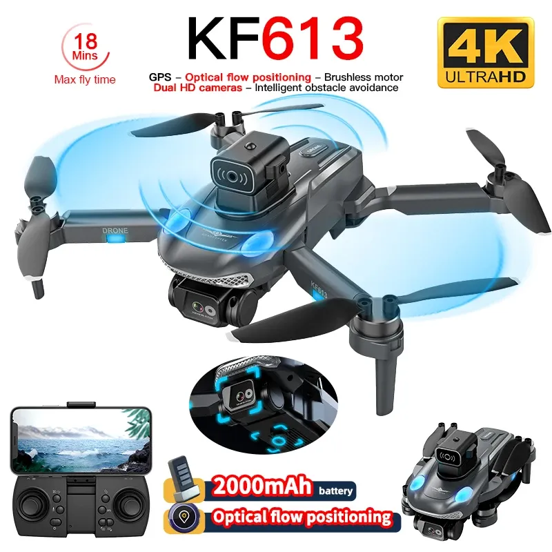 Drones KF613 DRONE GPS 4K AVEC APPAREIL Évitement des obstacles FPV Quadcopter Motor sans balais 5G WiFi 18min vol Mini Dron Under 250g