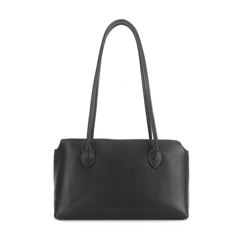 La bolsa de axila de la fila de cuero genuino minimalista, versátil, bolsa de mano de gran capacidad, bolsa de hombro único, bolsa de textura única 240425