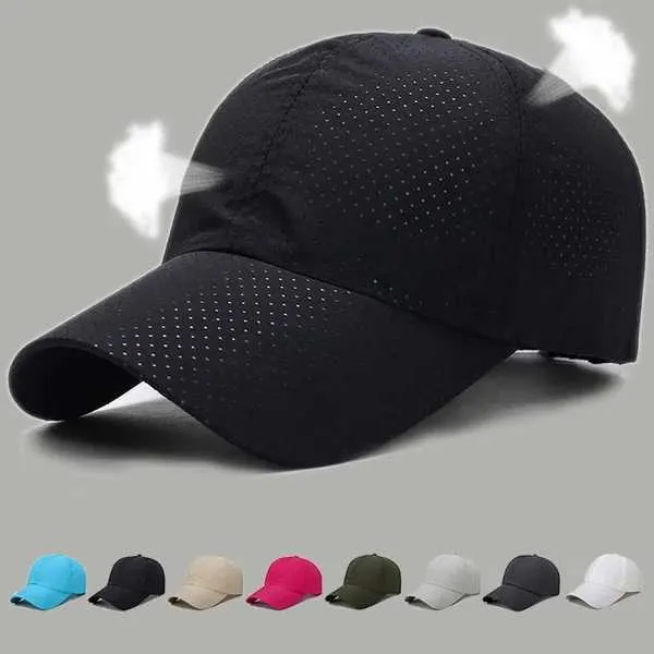 Ball Caps 2024 Yeni Yaz Erkekleri Kadınlar Snapback Hızlı Kuru Örgü Beyzbol Kapağı Güneş Şapkası Kemik Nefes Alabası Şapkalar Ayarlanabilir Açık Hat Şapkası J240425