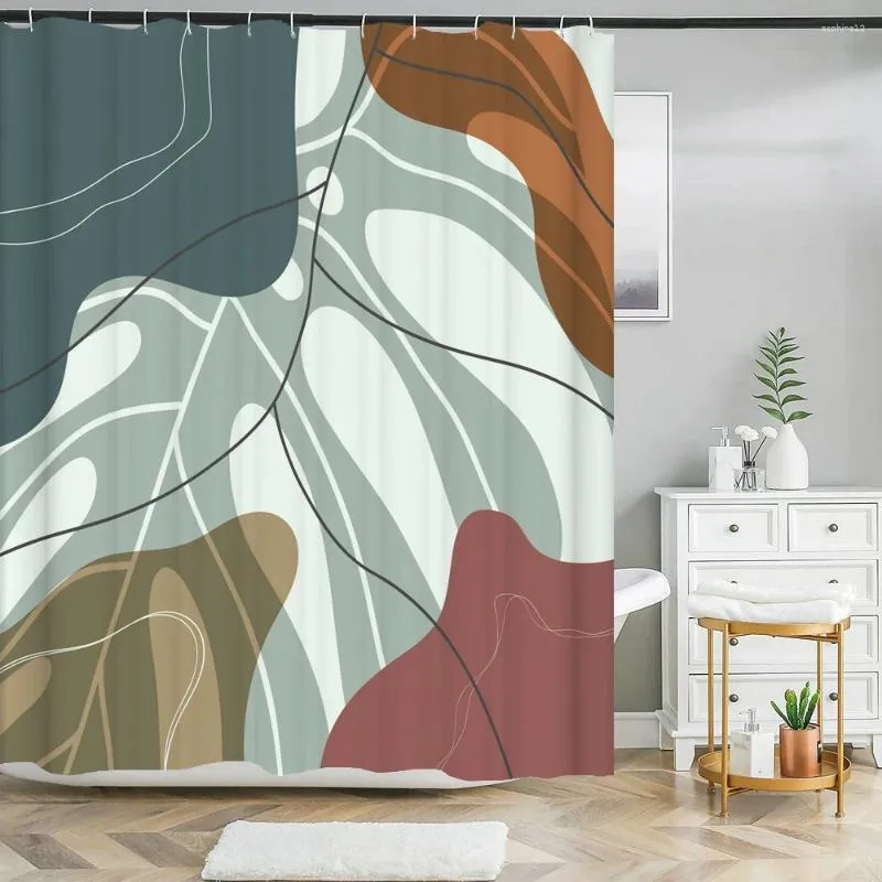Rideaux de douche nordique du vent d'art feuilles rideau rideau en tissu en polyester étanche bloc de feuille de bain pour décoration de salle de bain