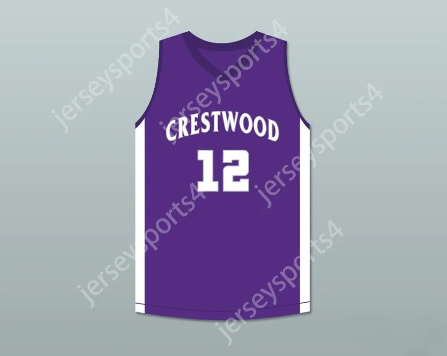 Aangepaste nee naam heren jeugd/kinderen ja morant 12 crestwood middelbare school ridders paarse basketbal jersey top gestikt s-6xl