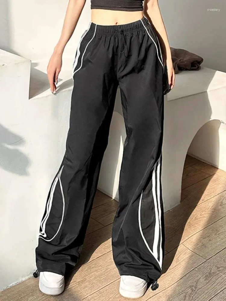 Spodnie damskie sznurka streetwear damskie ubrania Y2K workowate spodnie w talii pantelones de Mujer ropa luźne fit czarne roupas feminias