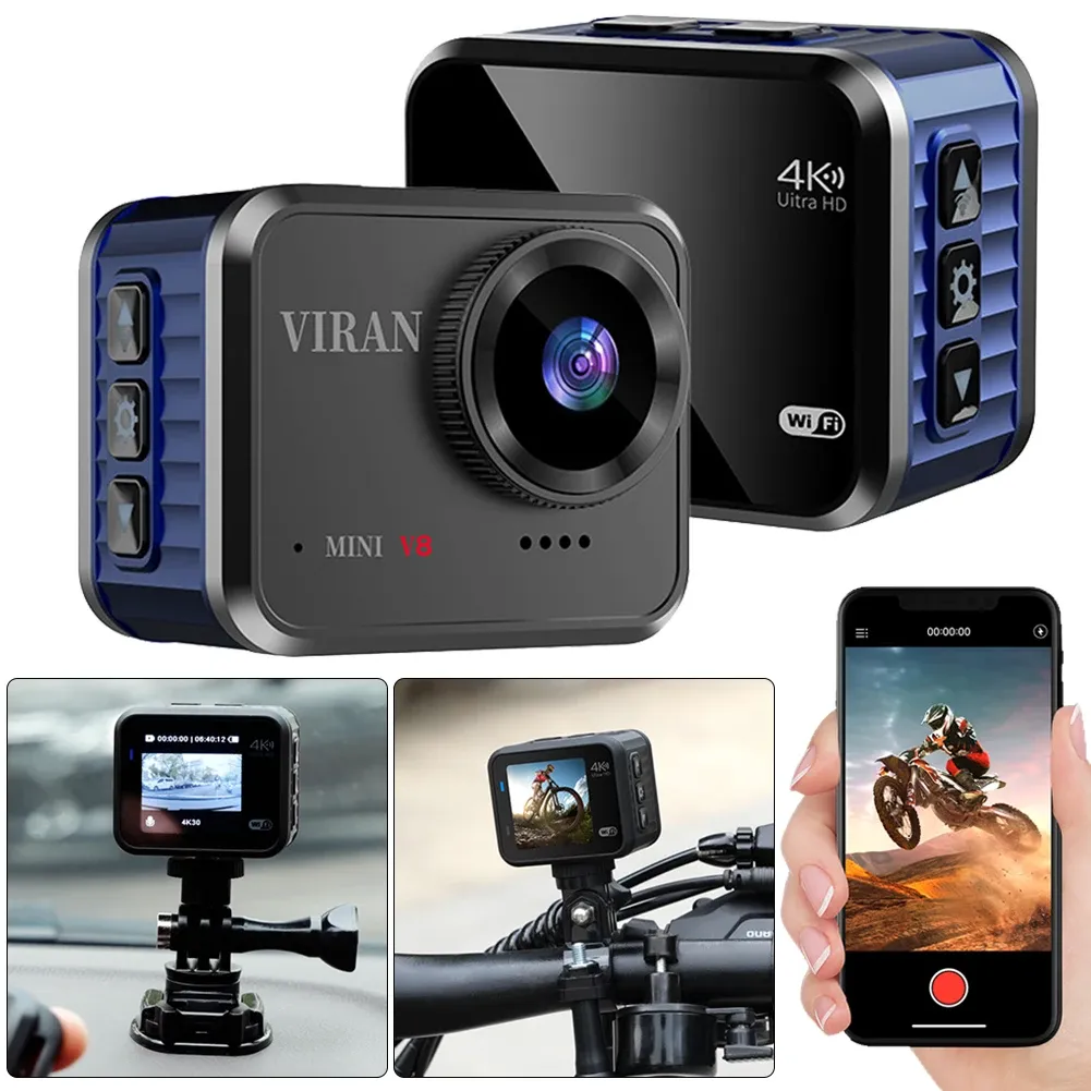 Kameras V8 Mini Action Camera 4K 60fps 1.54inch IPS Bildschirm Bildschirm Waterdes Sportkamera Drive Recorder Action Cam Photography Kameras