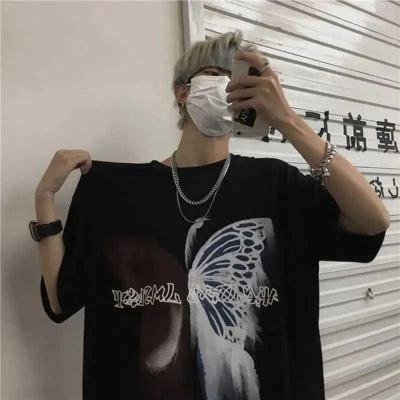 Men's T-Shirts Mens t-shirts anime Oversized gym Short slve 2023 summer Harajuku printing cotton t-shirt men strt Lovers T shirts H240425