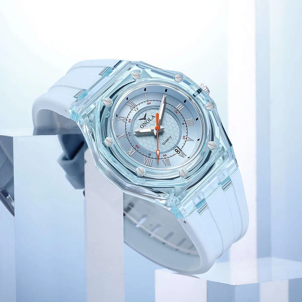 Modepar Neutral Watch Student Onola Transparent Case Silicone Tape Waterproof Quartz Watch