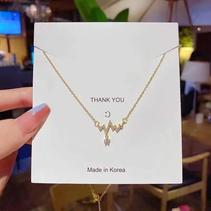 Necklaces Fashion French Romantic ECG Couple Confession Love Necklace Ladies Light Design Clavicle Chain Heartbeat_voghion.com