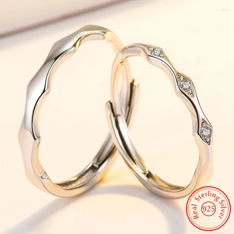 Clusterringe Mode Schmuck 925 Sterling Silber Herren Wellenkristall Zirkon Paar Ring für Frau XY0361