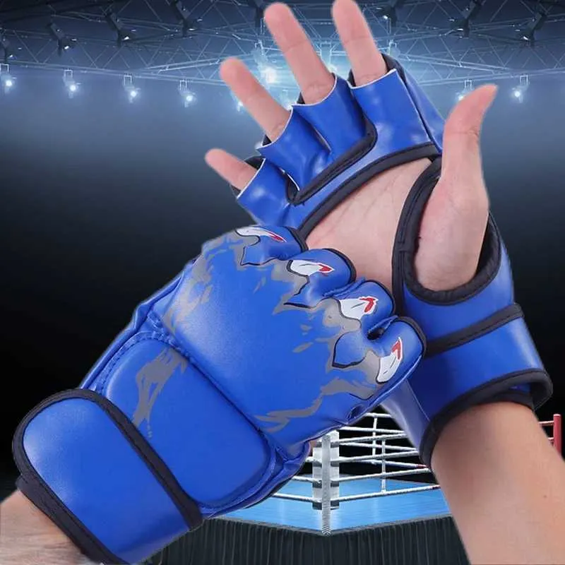 Schutzgetriebe Training halbe Fingerhandschuhe Professionelle UFC MMA Lederpolster Erwachsene Sanda Boxing Training Sandsack Knöchel 240424