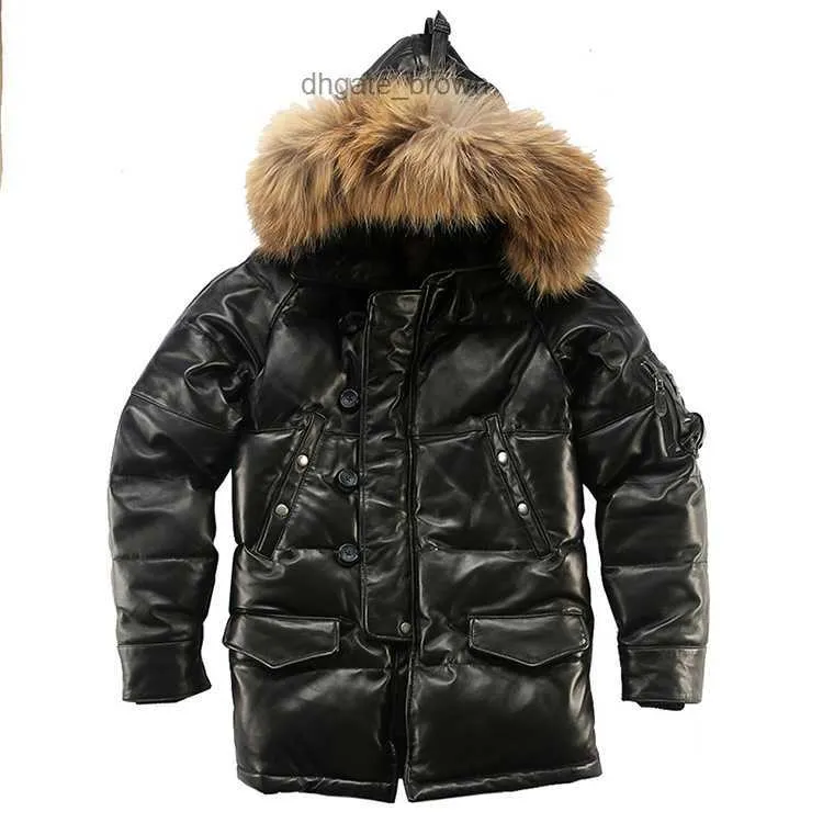 Genuine Leather Down Jacket Hoodies Mens Winter Coat Man Jackets Slim Snow Goose Parka Real fur Collar Snow Windbreakers Male Clothes 2021 Plus Size M-XXL