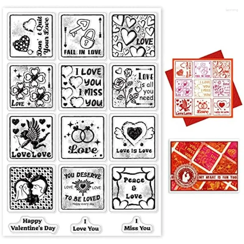 Gift Wrap Love Theme thème Clear Stamps Squares Silicone Mots Sceau transparent en caoutchouc pour la fabrication de cartes