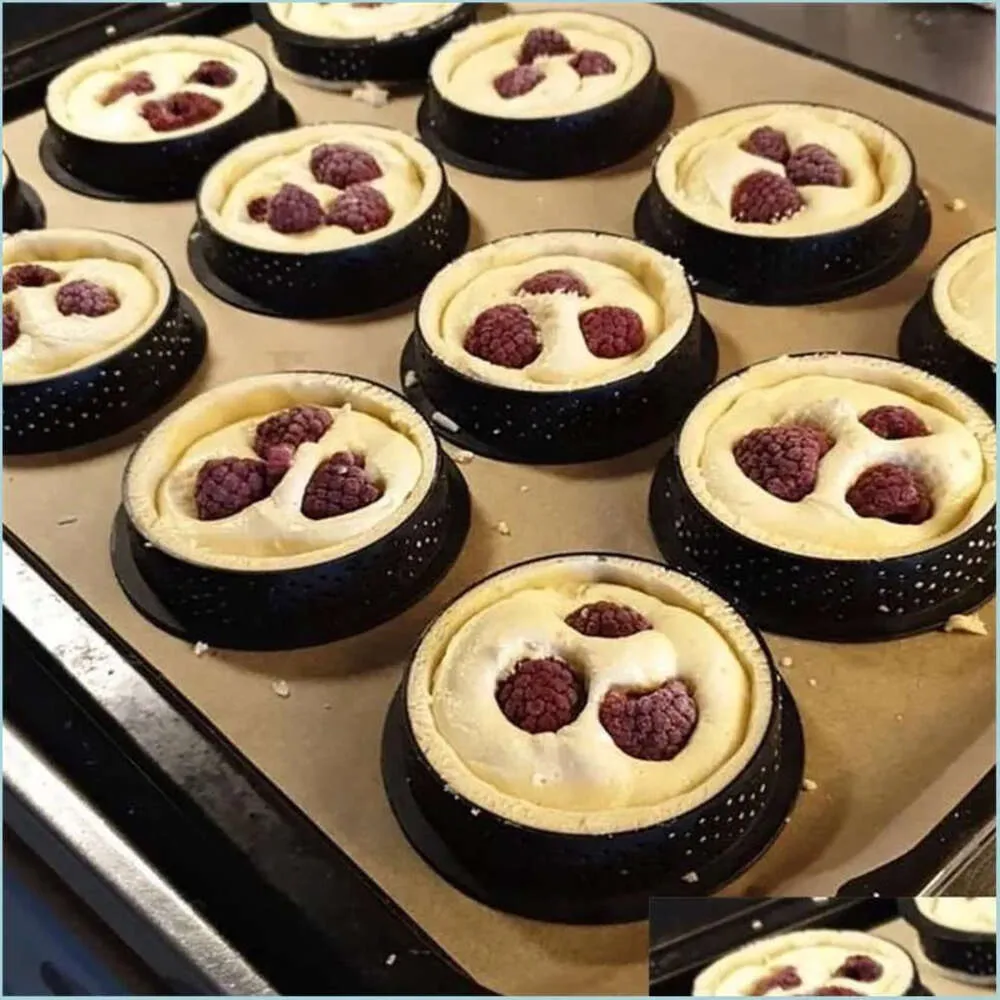 Kalıplar diy tart 6pcs pişirme yüzüğü kalıp kek araçları fransız tatlı fırın kesici yuvarlak şekil dekorasyon aracı delikli mus daire dhafu