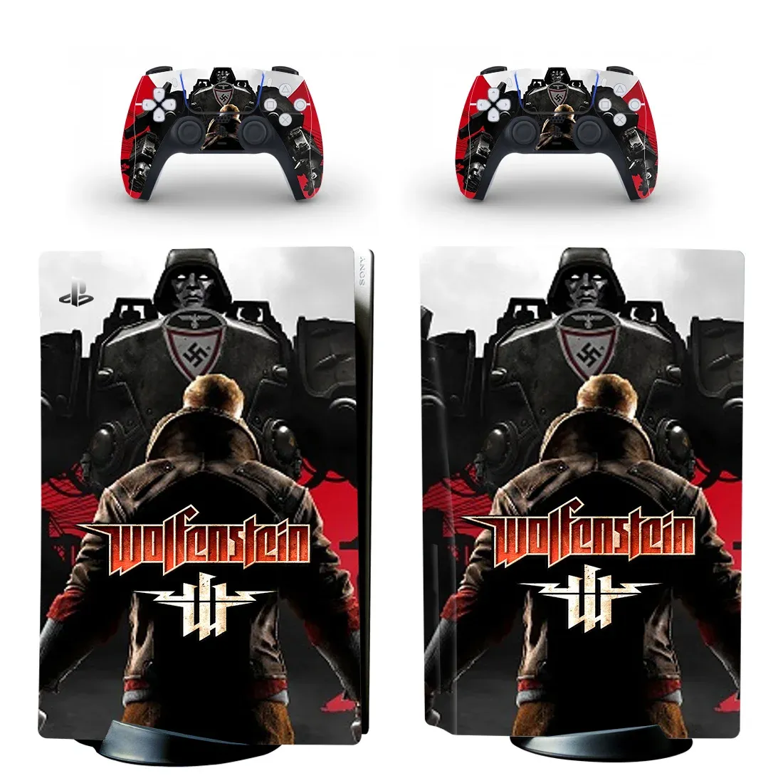 Naklejki PS PS5 Dysk Naklejka skóry Zamek Winyl Wolfenstein PS5 Standardowa naklejka na płytę do PlayStation 5 i 2 kontrolery