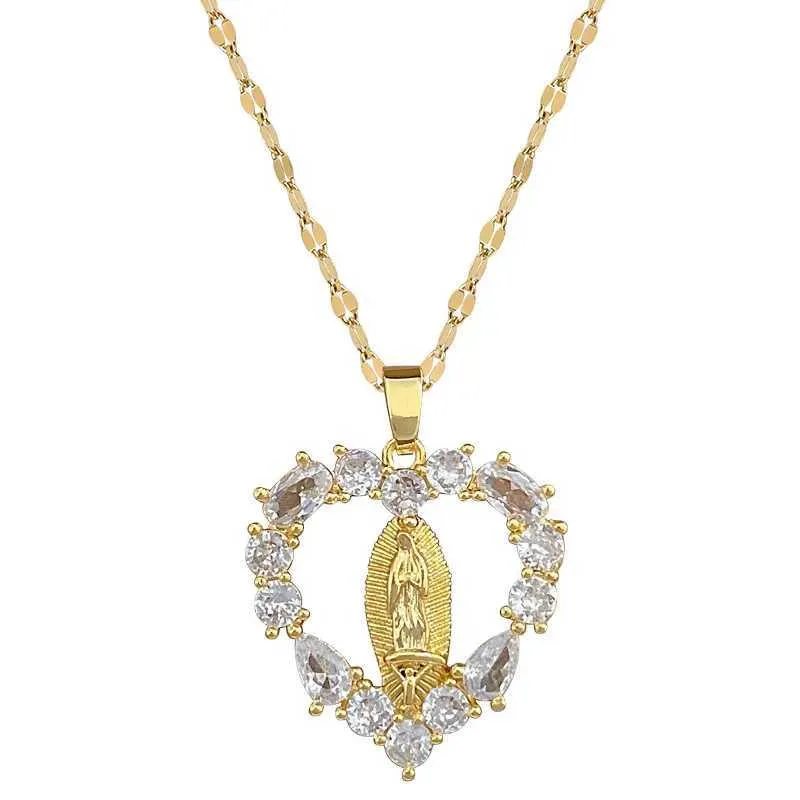 Colares com Pingente Elegante Charmoso Virgem Maria Amor Micro-conjunto Colar Clássico e Versátil Aço Inoxidável_voghion.com