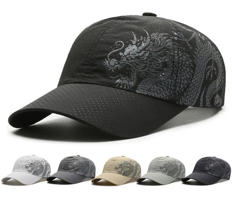 Vuxen hatt kinesisk tryckt drake snabb torkning baseball cap mesh polyester utomhus solskyddsmedel sommarpar kepsar för män kvinnor9100830