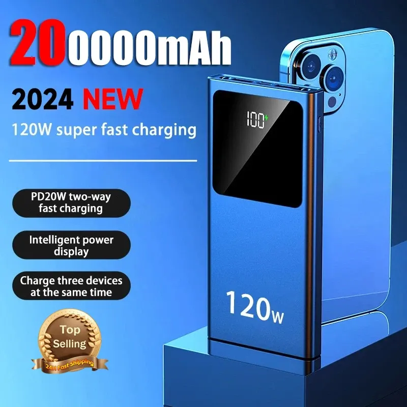Bank 200000mAh Power Bank Super Grande Capacidade 120W Super Fast Charging Portátil Externo Bateria de telefone Acessório de telefone móvel Freeshipping