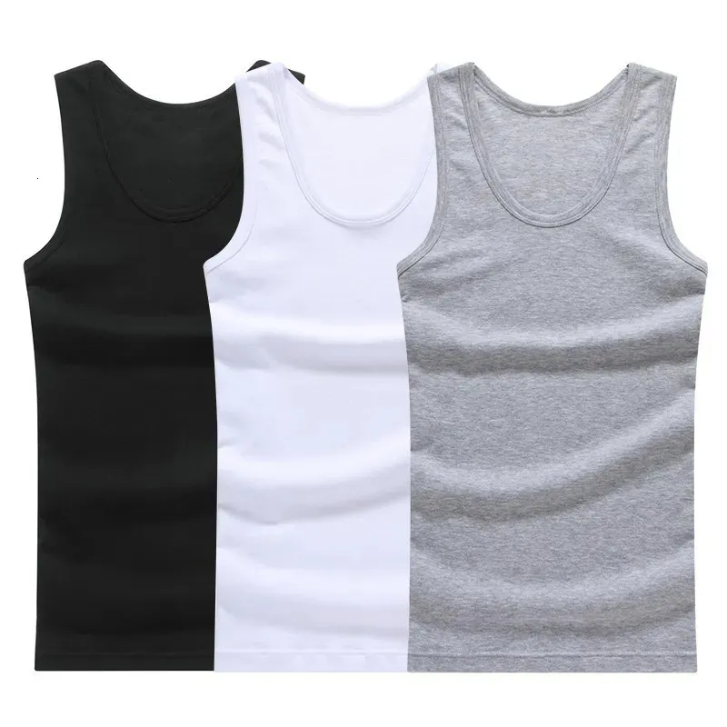 3PCS 100% bawełniany Mens Bez rękawów Top Top Solid Mięsień Kamizelki Podwozie TEES Gymblothing TEES WHORL TOPS 240412