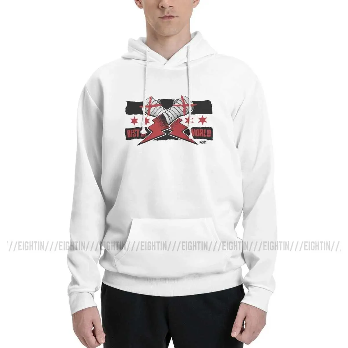 Herrtröjor tröjor cm punk aew bäst i världen hoodies herrar roliga par tunna fleece tröja tröjor ren bomull normal huva tröja t240425