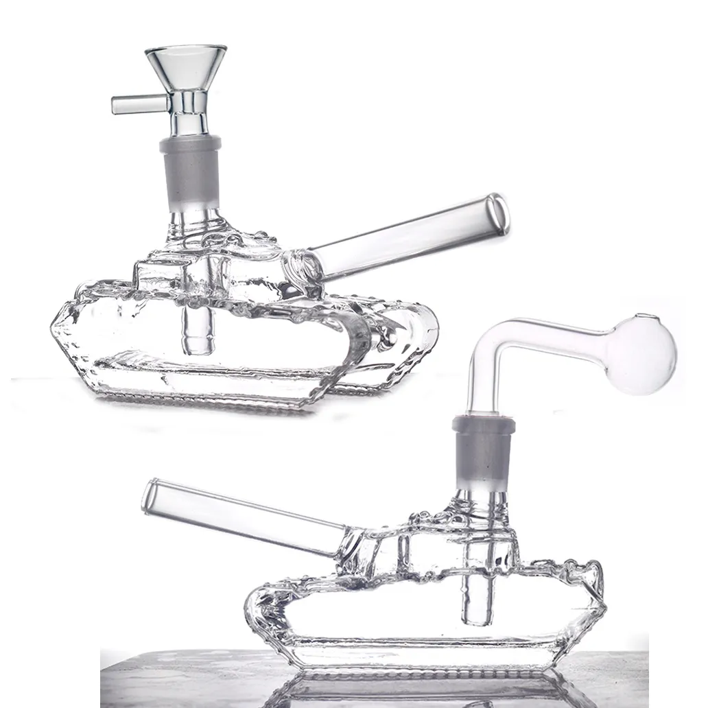 Hookahs tank vorm glazen bong nieuwigheid 14 mm gewricht recycler bubbler waterpijp droge kruid tabak lepel buis pijp rigs met downstem olieverbrander pijpen