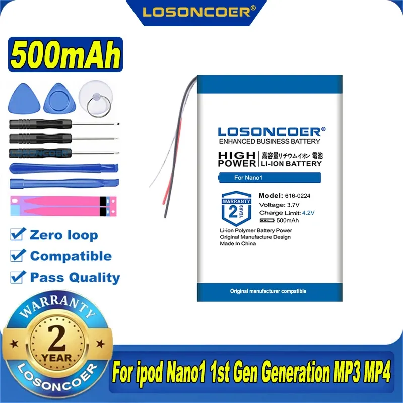 Tillbehör 100% Original Losoncoer 500mAh 6160223 6160224 Batteri för Apple iPod Nano1 Nano 1st Generation 1 Gen Nano 1 A1137 4GB 2GB 1GB