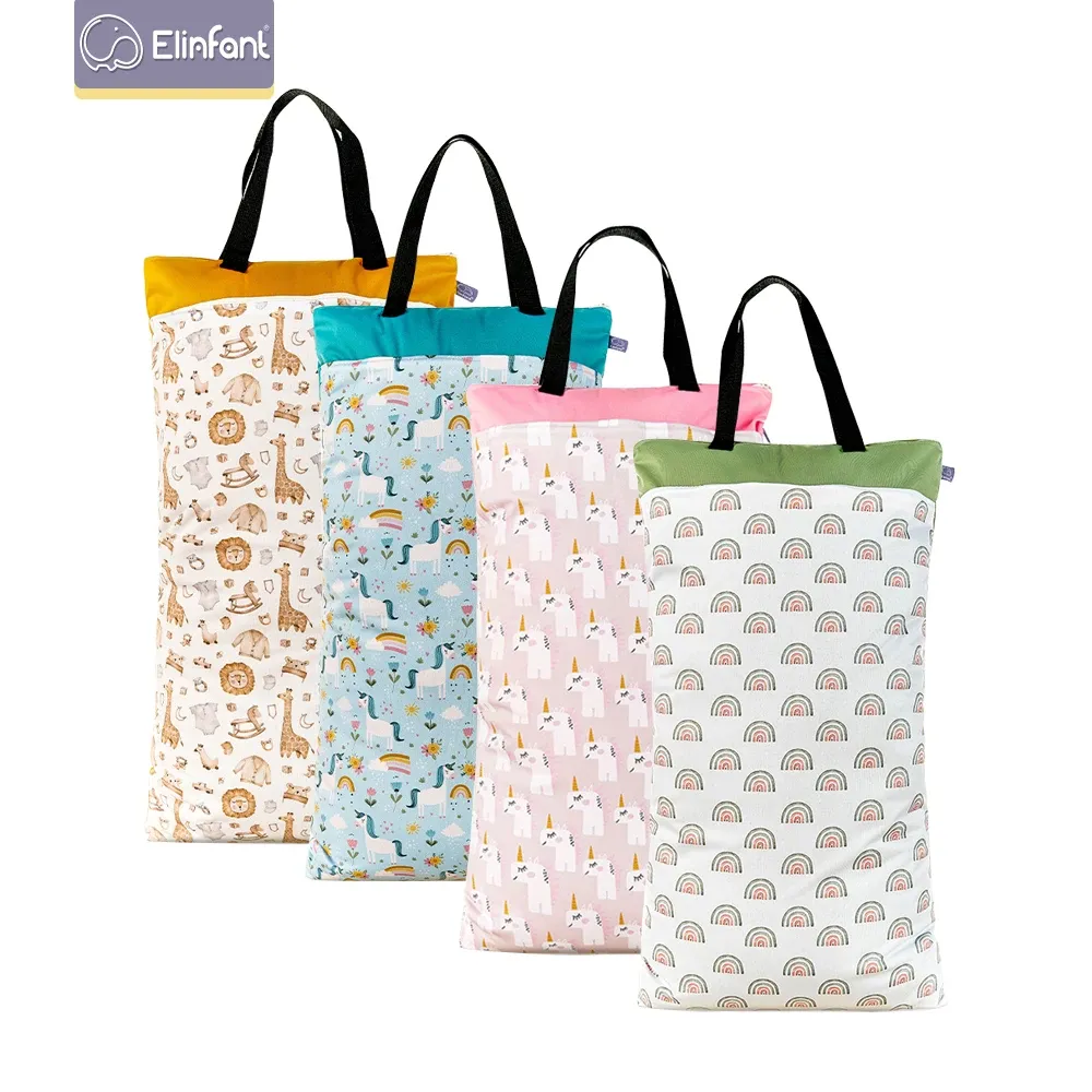 Bolsas Elinfant 40*70cm grandes penduram saco de balde para fraldas de pano com duas fraldas à prova d'água com zíper pacote de fraldas