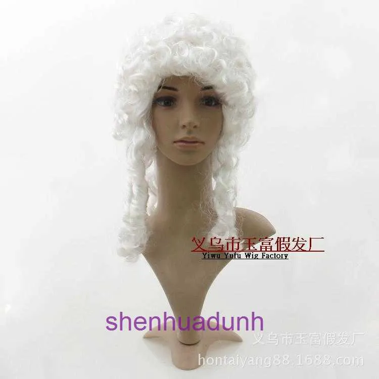 Perruques femmes Human Hair Show Part Party Ball Wig Juge Juge Hat Duke (White) Avocat