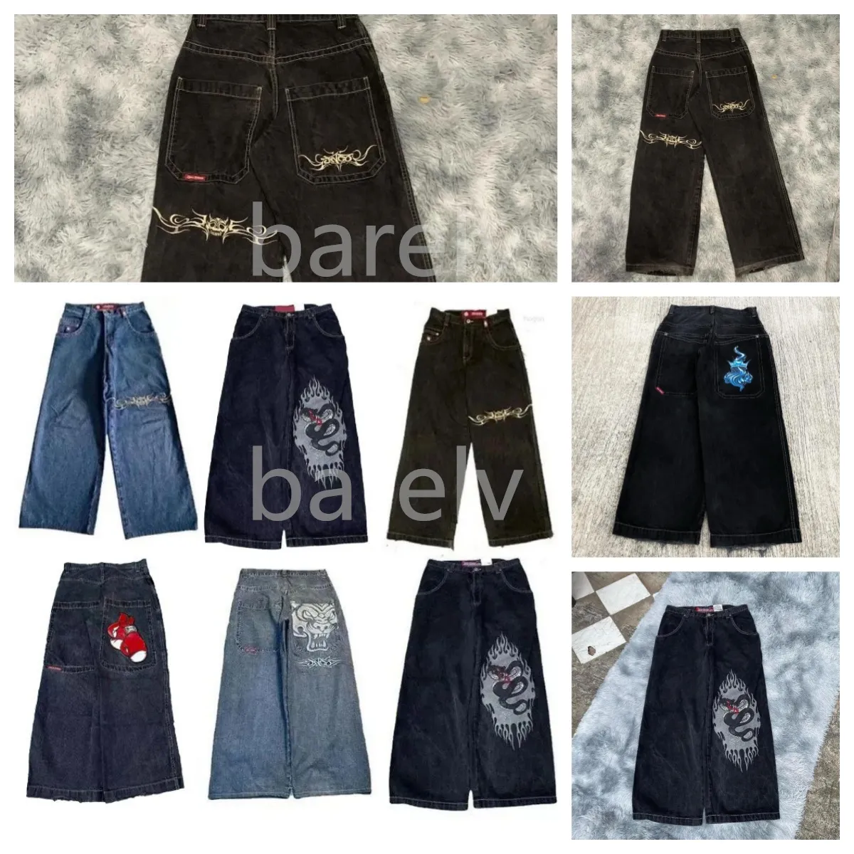 Fashion Mens JNCO jean Streetwear Y2k Hip Hop Cartoon Graphic Print Vintage Baggy Black Pants Men Women High Waist Wide Leg Trousers