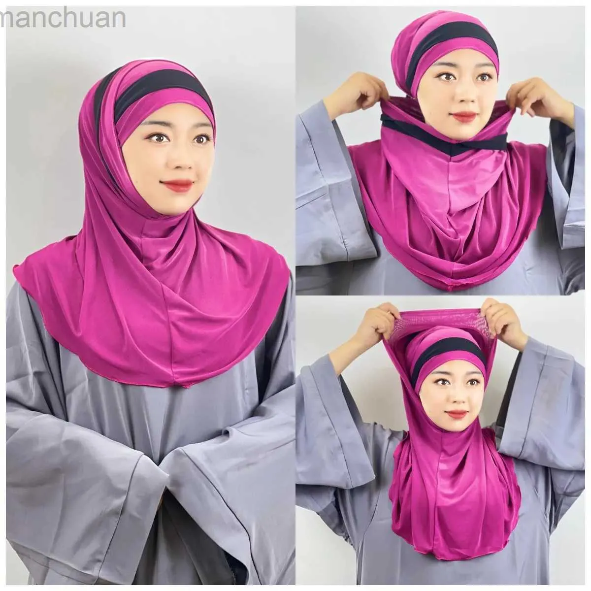 Hijabs amira hijab donne sciarpe di testa islamica 2 in 1 hijab sciarpa 2 pezzi hijabs hijabs sciarpe islamiche a scialle a strisce turbanti di jersey d240425