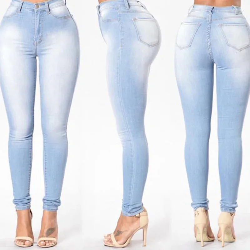 Jeans pour femmes Pantalon de crayon de jean décontracté automne broyant la taille haute élastique élastique blanche